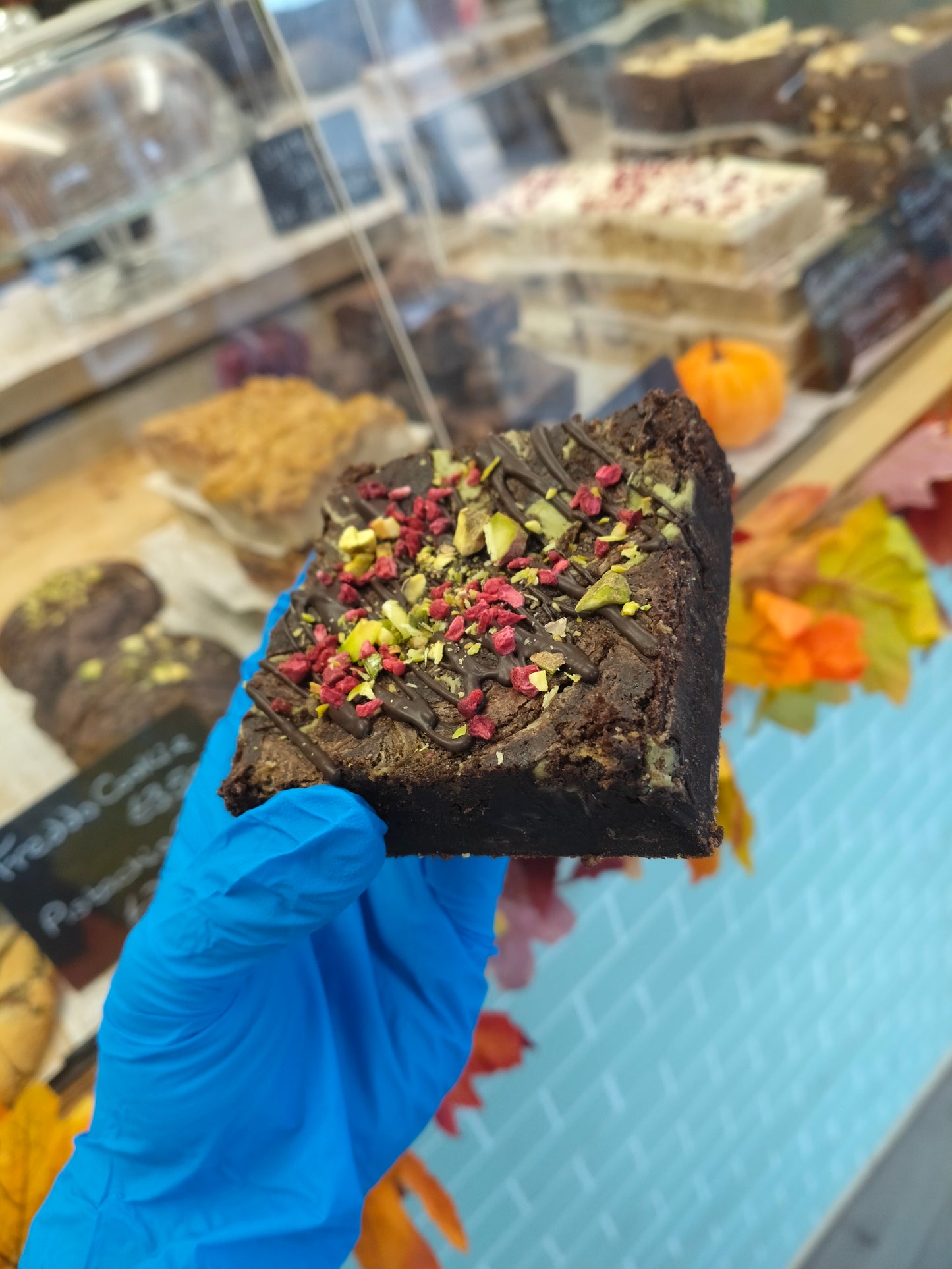 Pistachio and Raspberry Brownie ( ve, gf )